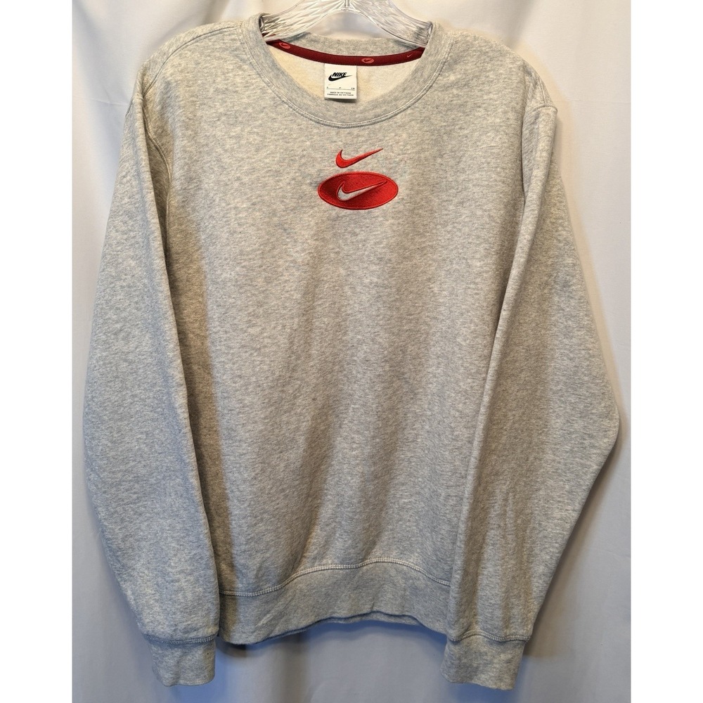 Nike Sportswear Size Small Swoosh League Crewneck Sweatshirt Gray Red Oversized